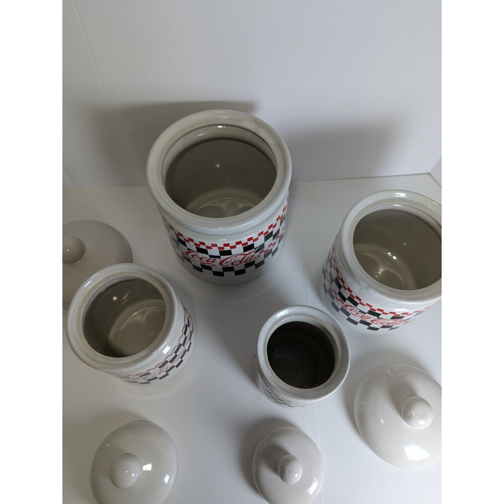 Coca-Cola 4 Piece Canister Set 1997 Checkered Board Dinnerware by Gibson - Picture 6 of 14